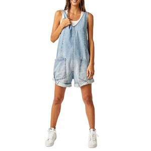 Free People We The Free High Roller Shortall In Bright Eyes NWT Denim Baggy
